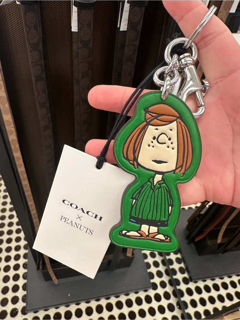 NWT Coach x Peanut 2025 Peppermint Patty Leather Green Bag Charm/Keyholder CBG57